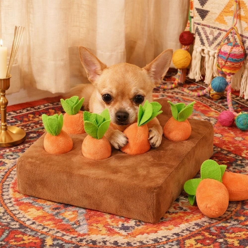 Dog Puzzle Feeder Toy - แผ่นรองดมกลิ่นแครอทบรรเทาความเครียด แครอทแบบถอดได้ กระตุ้นพัฒนาการทางจิต ฝึกการหาอาหาร ช่วยให้กินช้าลง ของเล่นแบบมีปฏิสัมพันธ์สำหรับสุนัข